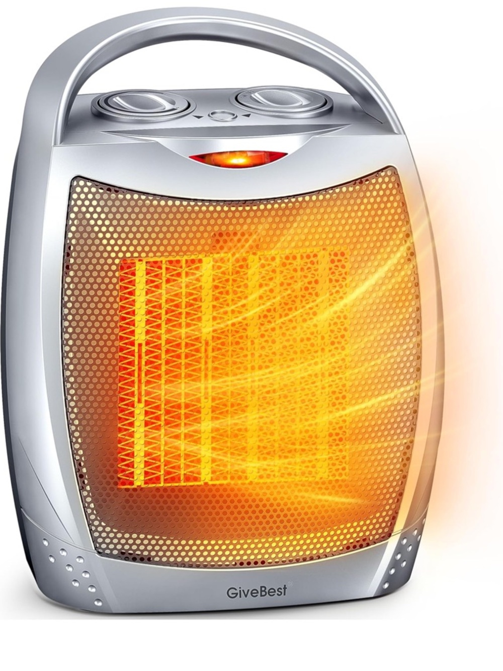 GiveBest Portable Ceramic Space Heater - Silver with Orange Glow